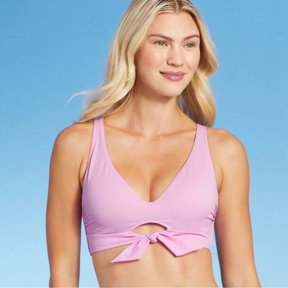 NWT Women's Tie Front Bralette Bikini‎ Top - Shade & Shore Purple Size 32B
